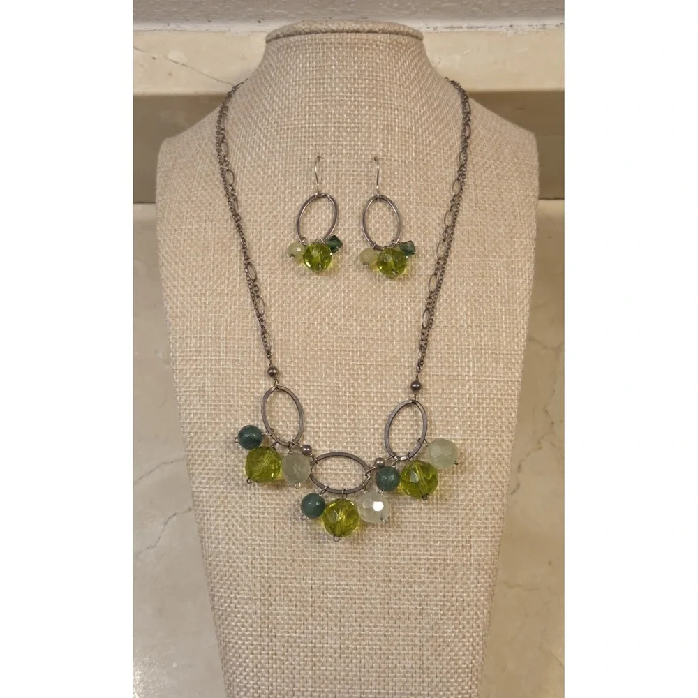 Vintage Barse Beaded Quartz Pendant 17'' - 19'' Necklace‎ & Earrings Set